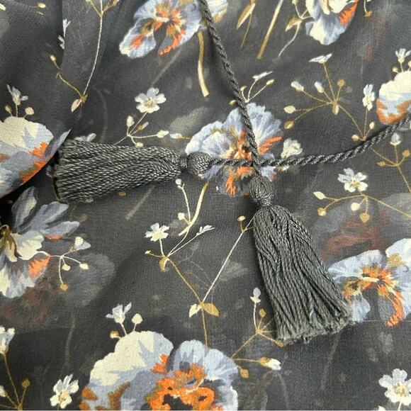 Ulla Johnson Dakota Silk Drawstring Waist Long Sleeve Floral Navy Dress Size 0 - Picture 10 of 16